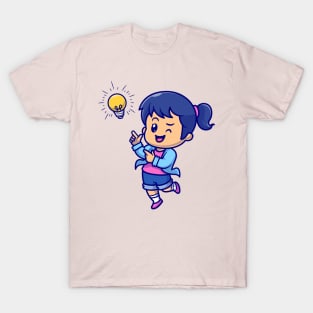 Cute Girl Get Idea Cartoon T-Shirt